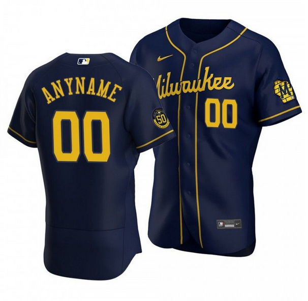 Men's Milwaukee Brewers Active Player Custom Navy Flex Base Stitched Jersey
